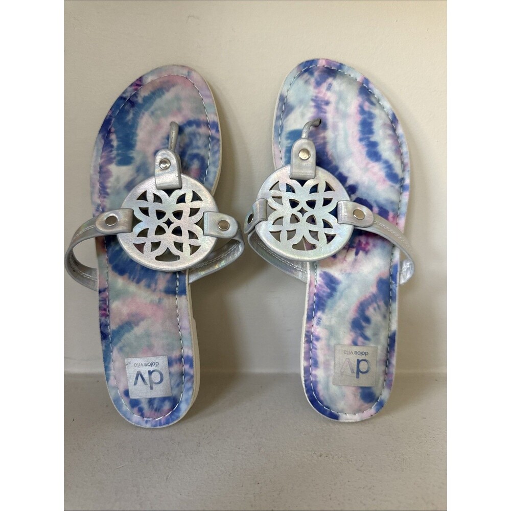 New DV By Dolce Vita Cotta Girls Sandals Blue/Silver Iridescent Sz 4